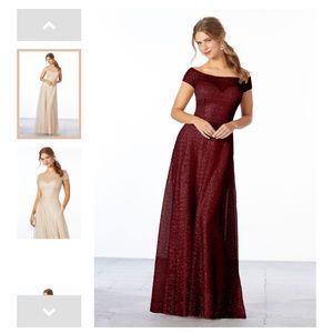 Off the shoulder full length dark red sequin dress
